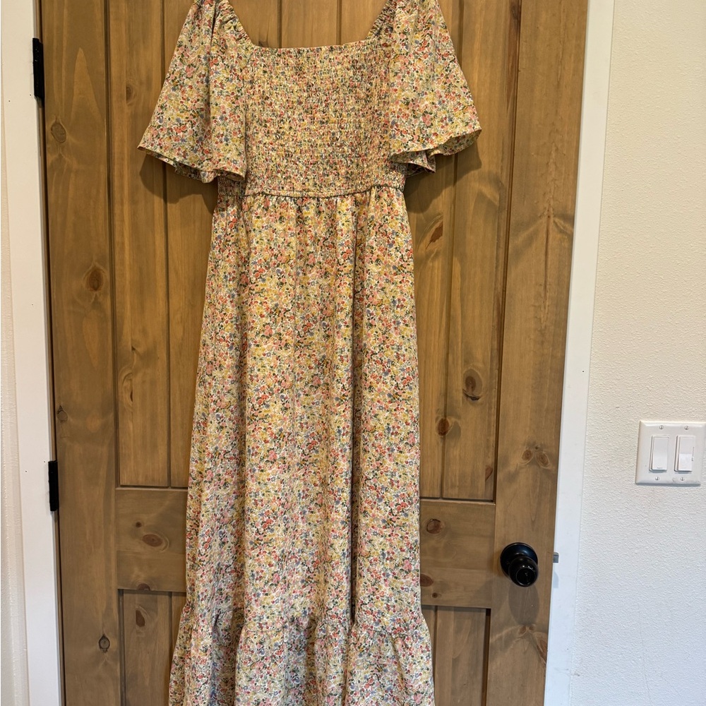 Baltic Born Ellory Smocked Floral Midi Dress with Flutter Sleeves